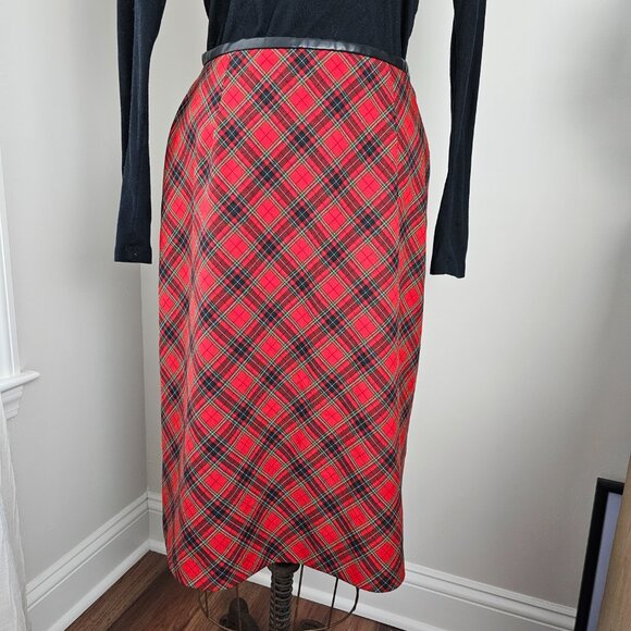 DEBBIE SHUCHAT Red Plaid A-Line Skirt – Size 8 - Picture 3 of 16